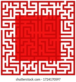 Red square maze (20x20) on a red and white background