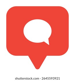 Red square notification with white speech bubble icon.
