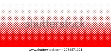 Red square pixel halftone gradient texture. Fading checkered gradation wallpaper. Abstract vanishing comic pop art backdrop. Vector repeated rasterized effect overlay. Bright squared dot background