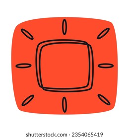 Red square plate. Beautiful kitchen utensil in doodle style.