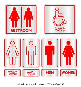 Red square restroom  Sign set with text,Vector illustration