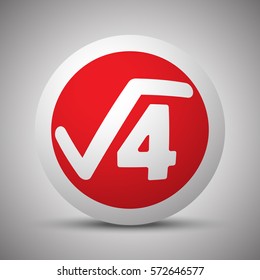 Red Square Root icon on white sphere