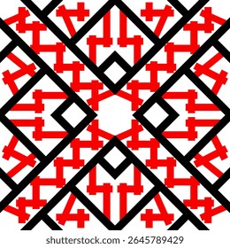 Red square seamless geometric background design with abstract 3D elements