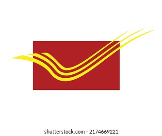 Red square shape on white background yellow lines icon India post logo symbol sign isolated template vector element art design graphic