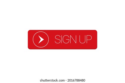 Red square shape sign up button with white arrow pointer for web and social networks isolated