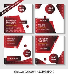 Red square shaped social media post banner template for promotion of products or service. Banner sets vector illustration with white space for image clipping.