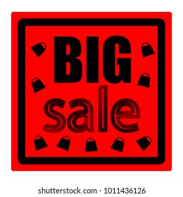 Red square sign, big sale inscription, small black bags, vector