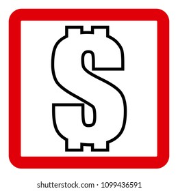Red square sign, black dollar sign on white background, vector
