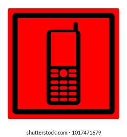 Red square sign, cellular phone, black on red background, vector
