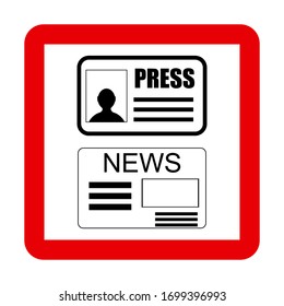 Red square sign, pass for press and news on a white background, for design, vector illustration