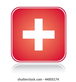 Red square sign swiss cross over white