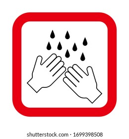 Red square sign wash your hands on a white background, for design, vector illustration