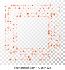 Red Square Stars Confetti Lines on Transparent Background. Invitation Background. Banner, Greeting Card, Christmas and New Year card, Postcard, Packaging, Textile Print. Beautiful Starry Sky