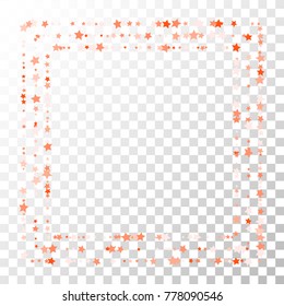 Red Square Stars Confetti Lines on Transparent Background. Invitation Background. Banner, Greeting Card, Christmas and New Year card, Postcard, Packaging, Textile Print. Beautiful Starry Sky