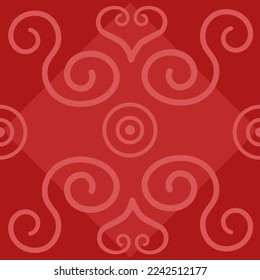 Red square vector tile with baroque pattern which builds into the seamless texture