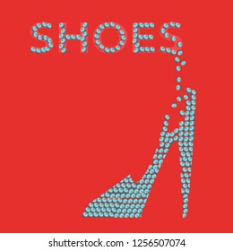 in the red square of the word shoes made up of small balls balls falling, fill the female high-heeled shoes.