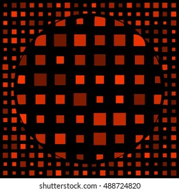 Red squares of different sizes in the circle. Abstract background. vector illustration.