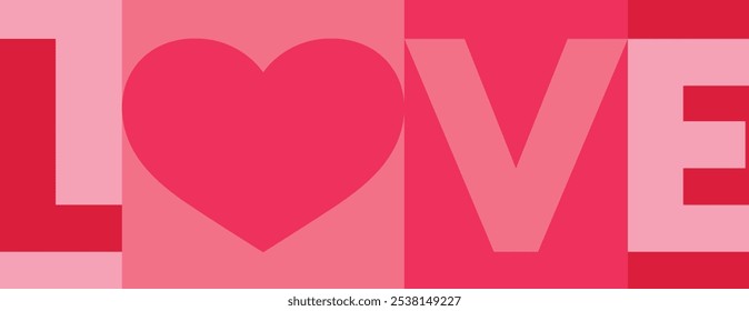 red squares monochrome color with words love, love words vector illustration isolated on white background.