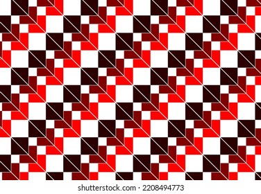 Red Squares Triagle  Mosaic Pattern - Vectorial Art Printing, Stamp, Banner - White Background - Red, Vine, Crimson