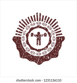 Red squat icon inside distress rubber seal
