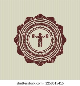 Red squat icon inside distress rubber grunge seal