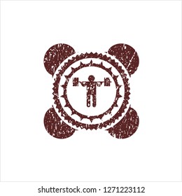 Red squat icon inside distress rubber grunge seal