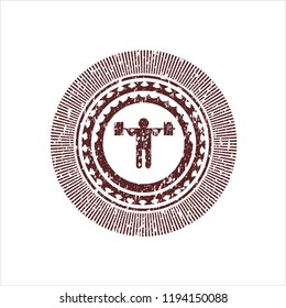 Red squat icon inside distressed rubber grunge texture stamp