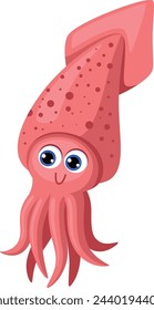 Red squid cartoon character. Marine baby animal