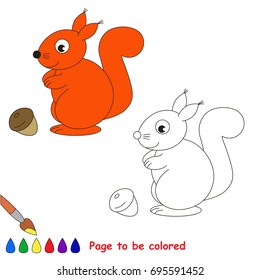 Red Squirrel and Acorn to be colored, the coloring book for preschool kids with easy educational gaming level.