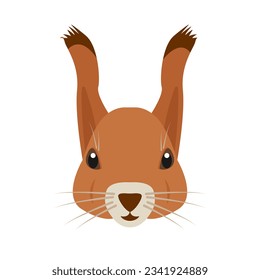 Red Squirrel animal face or head. Wild mammal forest animal squirrel character. Vector icon mask illustration isolated on white background.