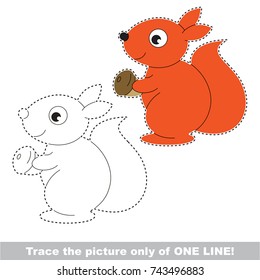 Red Squirrel to be traced only of one line, the tracing educational game to preschool kids with easy game level, the colorful and colorless version.