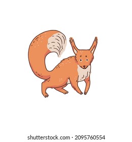 Red squirrel. Cartoon outline illustration of cute animal character.