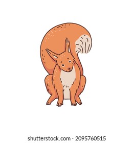 Red squirrel. Cartoon outline sketch illustration of cute animal character.