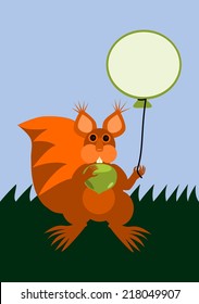 Red squirrel holding balloon with empty place for note