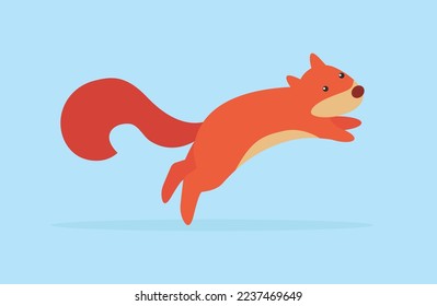 Red squirrel in a jump, side view