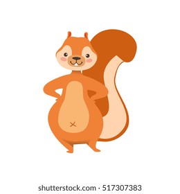 Red Squirrel Standing With Hands On Hips Humanized Cartoon Cute Forest Animal Character Childish Illustration