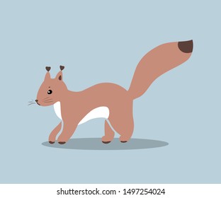 Red squirrel stands in full-length profile