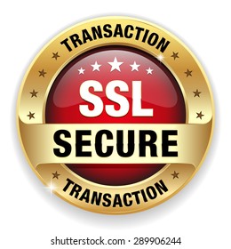 Red ssl secure badge with gold border on white background