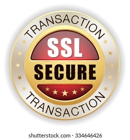 Red ssl secure transaction badge with gold border