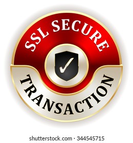 Red ssl secure transaction badge with gold border