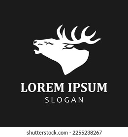 Red Stag roaring vector illustration template. Male deer logo clipart. Can be used for labels, banners, or advertisements.