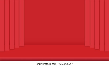Red stage with red curtain background vector illustration.