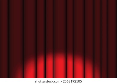 Red stage curtain. Dramatic spotlight vector. Theater background design. Luxurious fabric texture.