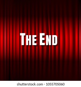 Red Stage Curtain And The End Text With Gradient Mesh, Vector Illustration