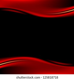 Red stage curtain on black background in square format. Variant 02 - symmetry. Luxury backdrop with wave strip in dark style. Empty space for text or sign. Vector illustration design element 8 eps