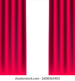 Red stage curtain is open. For opening a festival, cinema, show, stage, circus, club, announcing the winner. Wavy velvet vector background, eps 10.