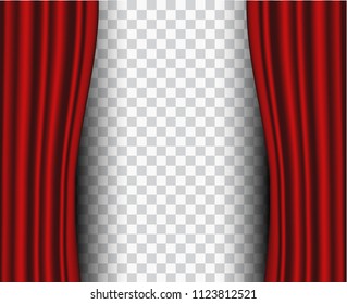 Red stage curtain realistic vector illustration for theater or opera scene backdrop, concert grand opening or cinema premiere. Red curtains or portiere drapes for ceremony performance design template