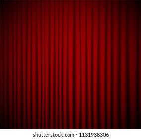 Red stage curtain realistic vector illustration for theater or opera scene backdrop, concert grand opening or cinema premiere. Red curtains or portiere drapes for ceremony performance design template
