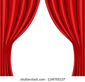 Red stage curtain realistic vector illustration for theater or opera scene backdrop, concert grand opening or cinema premiere. Red curtains or portiere drapes for ceremony performance design template