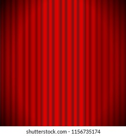 Red stage curtain realistic vector illustration for theater or opera scene backdrop, concert grand opening or cinema premiere. Red curtains or portiere drapes for ceremony performance design template